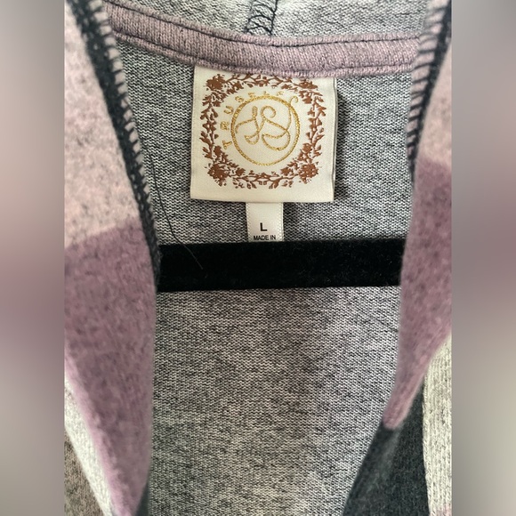 Cozy Striped Hooded Cardigan - Purple, Blue, Gray - Picture 5 of 7